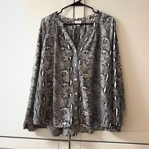 J.Crew Womens XL Grey Black Snakeskin Print Button Front Long Sleeve Blouse Top
